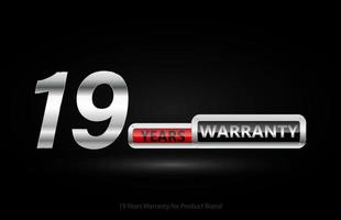 19 years warranty silver logo isolated on black background, vector design for product warranty, guarantee, service, corporate, and your business.