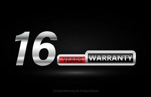 16 years warranty silver logo isolated on black background, vector design for product warranty, guarantee, service, corporate, and your business.