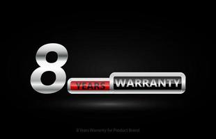 8 years warranty silver logo isolated on black background, vector design for product warranty, guarantee, service, corporate, and your business.