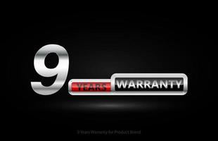 9 years warranty silver logo isolated on black background, vector design for product warranty, guarantee, service, corporate, and your business.