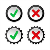 Green check mark icon and red cross mark simple dark icons vector