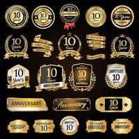 Anniversary retro vintage badges laurels shield metal plates and labels vector illustration