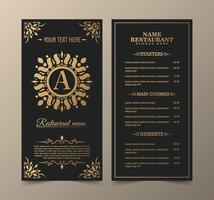 Luxury restaurant menu with elegant ornamental style vector