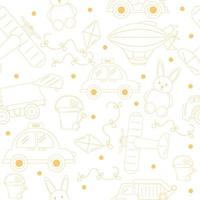 Pattern of children toys in style outline yellow color. Vector