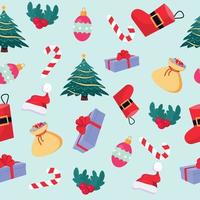 Seamless Christmas pattern with ornaments on light background. Vector illustration