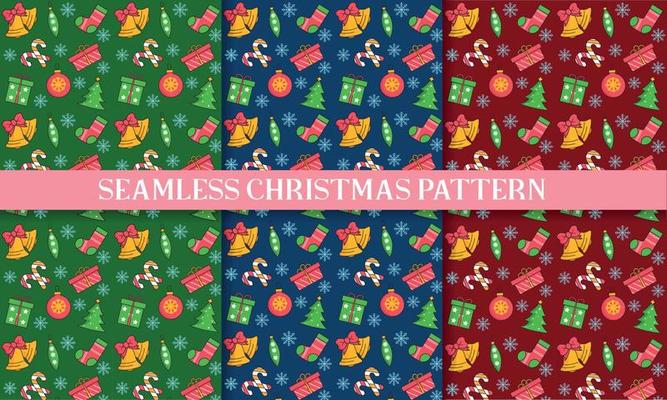 Set Christmas Pattern Seamless. Bell, gift, toy, Christmas tree.