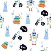 Pattern of children's toy robot, bicycle. Vector