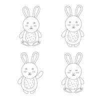 Set of hare, bunny outline, line style. Vector illustration