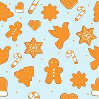 Seamless Christmas gingerbread pattern on light background. Vector illustration