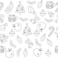 Seamless Christmas pattern with decoration sketch. Vector illustration