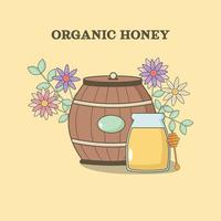 Honey background. A jar of honey and a barrel vector