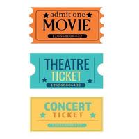 A set of tickets for a concert, movie, theater in orange, blue, yellow. vector