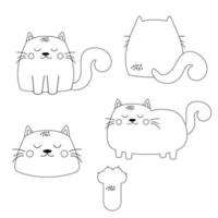 Set of character outline of cartoon cats. Vector illustration