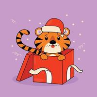 tigre en una caja de regalo vector