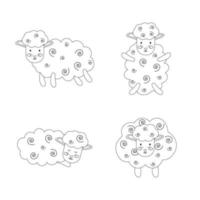 Set of sheep outline, line style. Vector illustration