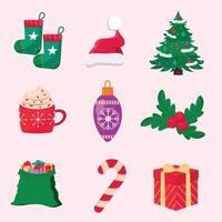 Set of flat Christmas elements. Vector illustration.