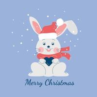 Rabbit in a Merry Christmas hat. New Year. Vector illustration