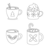 Outline of Christmas winter cups with sweets. Vector illustration