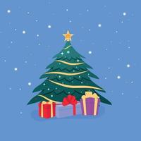 Christmas tree with gifts. Vector illustration.