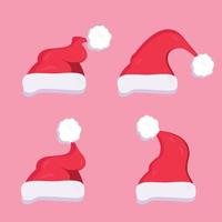 Set of Christmas hats of Santa Claus. Vector illustration