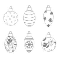 Set of Christmas balls with a line style pattern. Vector illustration