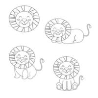 conjunto de dibujos animados leones boho contorno. ilustración vectorial vector