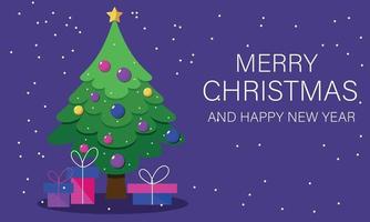 Merry Christmas. Happy New Year. A Christmas tree with presents. vector