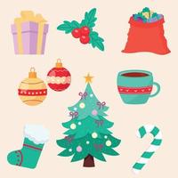 Set of drawn Christmas holiday elements Vector illustration.