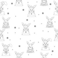 Seamless outline of the Christmas bunny pattern. Vector illustration