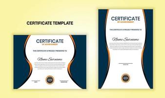 plantilla de certificado de logro moderno con diseño curvo. certificado establecido para premio, diploma, graduación, organización, empresa. vector