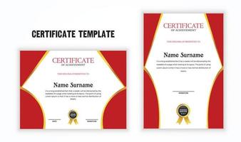 Red certificate of achievement template for print. Vector illustration