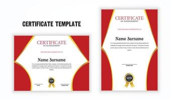 Red certificate of achievement template for print. Vector illustration