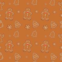 Seamless Christmas gingerbread pattern on brown background. Vector illustration