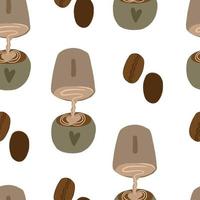 Seamless pattern with coffee and milk and coffee beans vector