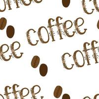 Seamless pattern with coffee inscription and coffee beans vector