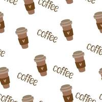 Seamless pattern with a glass of coffee to go and the inscripti vector