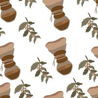 Seamless pattern with coffee filter and coffee plant vector