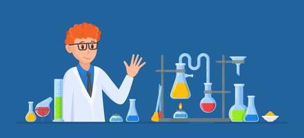 Vector illustration of scientist experiments. A human scientist in a laboratory.