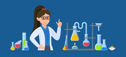 Vector illustration of a female scientist. Woman scientist working in a laboratory.