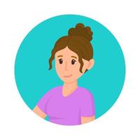 Vector flat illustration of woman avatar. Beautiful curly brunette.