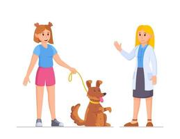 Veterinarian and owner with pets. vector