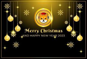 shiba inu cryptocurrency on merry christmas and happy new year 2023 background vector