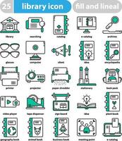 conjunto de iconos de biblioteca. iconos temáticos de la biblioteca y la escuela. vector