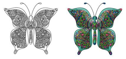 Set butterfly. Coloring page in zentangle style. vector