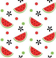 Watermelon, dots and flowers cartoon pattern vector