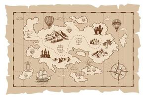 Old treasure map vector sketch. Hand drawn illustrations, vector.