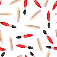 Seamless pattern with a drawing brush and pencil on a white background. school pattern vector