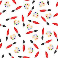 Seamless pattern with a paint brush and a palette on a white background. school pattern. vector