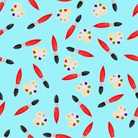 Seamless pattern with a paint brush and a palette on a blue background. school pattern. vector