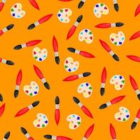 Seamless pattern with a paintbrush and a palette on a orange background. school pattern. vector